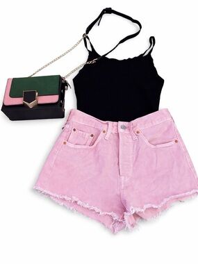 Signature by Levi Strauss Pink Frayed Denim shorts-whole outfit for sale.